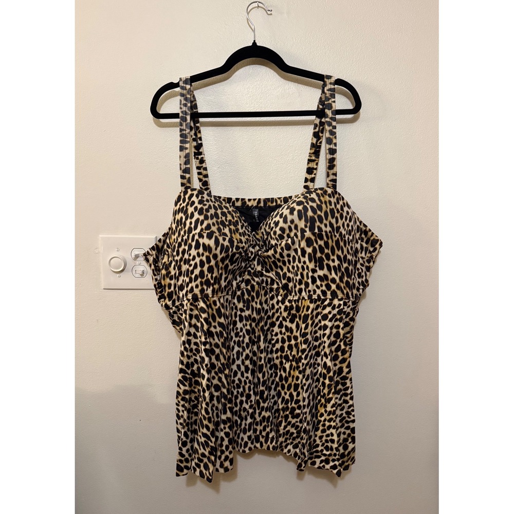 Torrid Underwire Twist Front Cheetah Tankini Top Built In Bra Size 6 DD/F